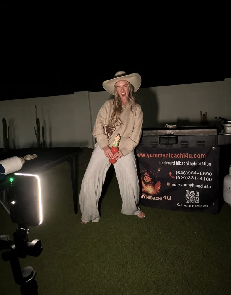 Cowgirl-themed guest joining the squeeze-bottle challenge